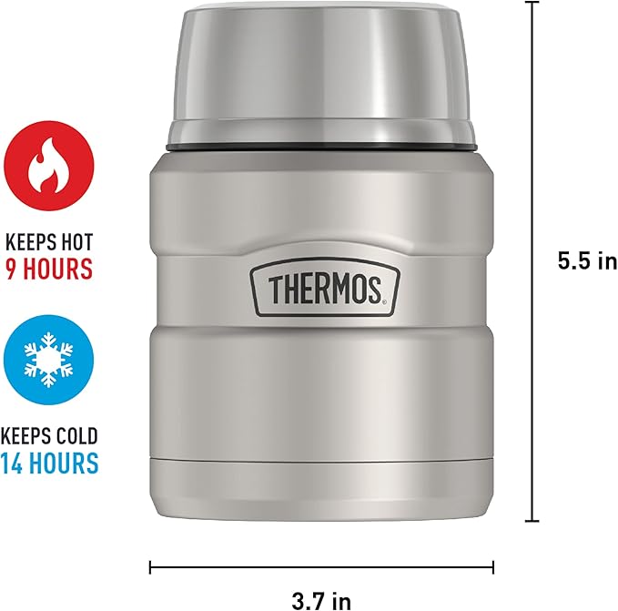 THERMOS Stainless King Vacuum-Insulated Food Jar with Spoon,16 Ounce,Matte Stainless Steel,(Pack of 4)
