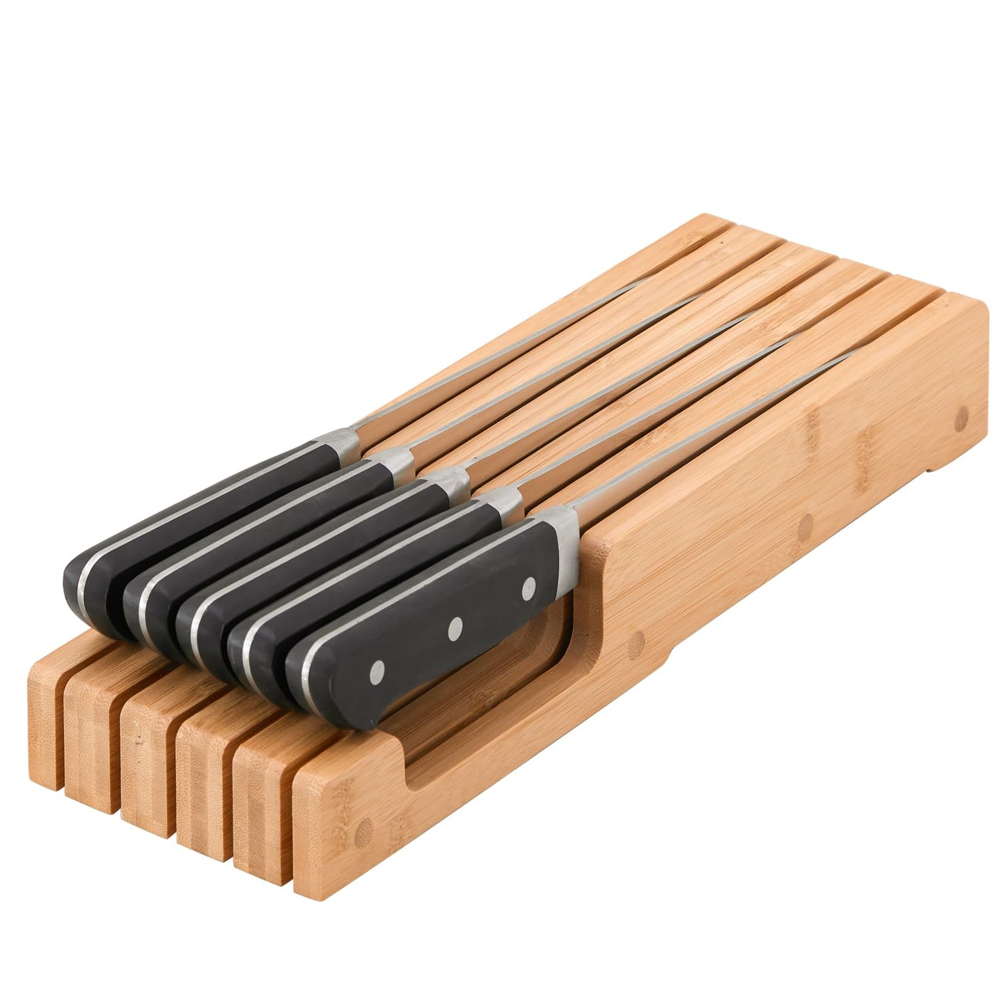 Bamboo Knife Block and In-Drawer Storage, Display Stand and Organizer, Holds Up To 7 Knives(Not Included)