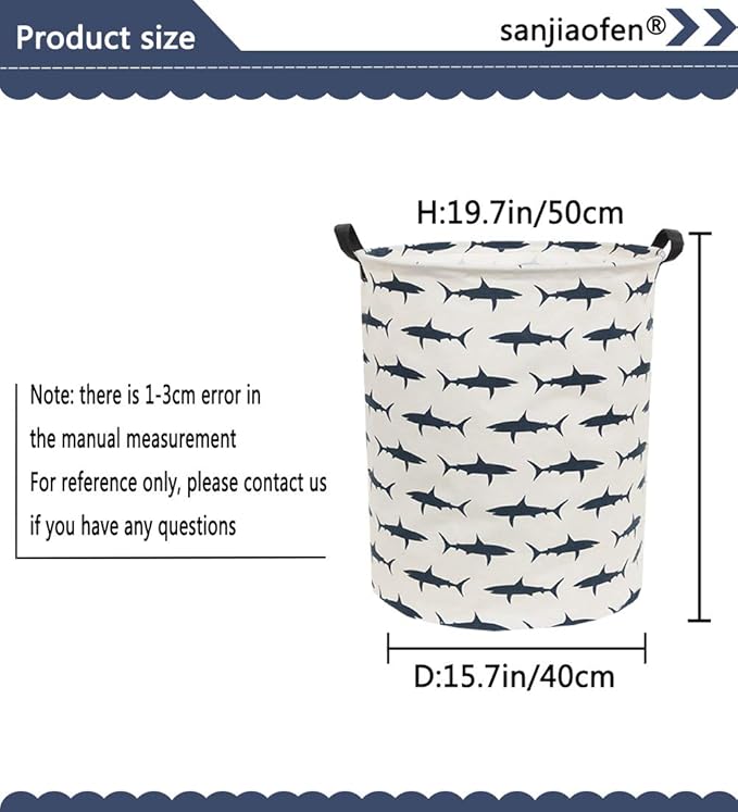Kids Laundry Hamper,Canvas Shark Hamper Collapsible Boys Storage Baskets for Boys Room Decor,Nursery Hamper,Toy Organizer,(Shark)