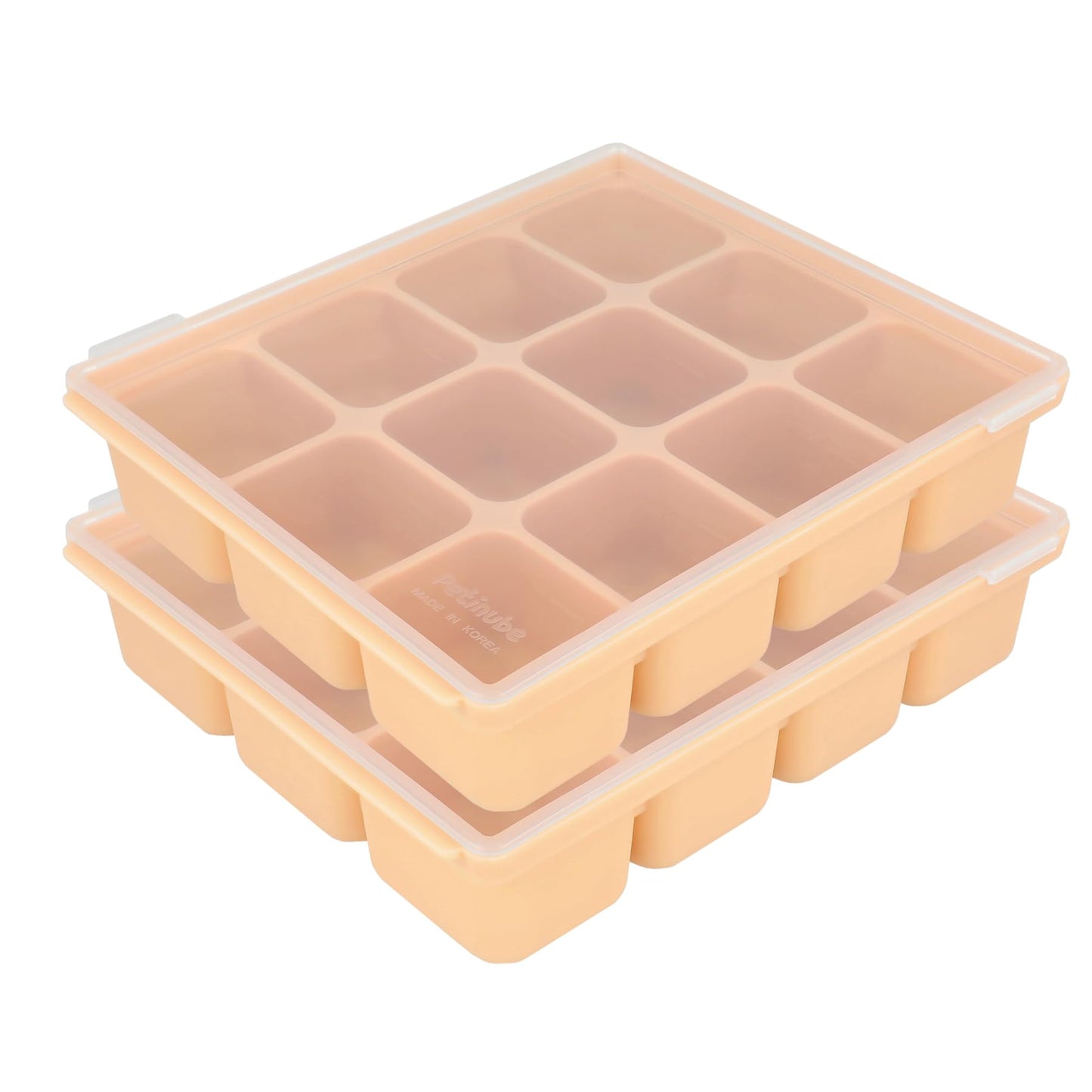 PETINUBE Silicone Freezer Tray, Baby Food Storage Cubes with Clip-On Lid, Freeze Baby Food, Soups, Purees, Ice, Easy and Safe Design, Made in Korea (12, Celadon Green)