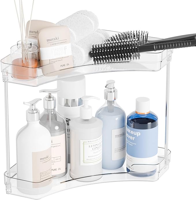 Yieach 2 Tier Corner Bathroom Counter Organizer,Clear Sink Shelf,Bathroom Corner Organizer and Storage for Restroom,Vanity Countertop,Two Tier Small Sink Organizers & Rack for Makeup,Beauty Product
