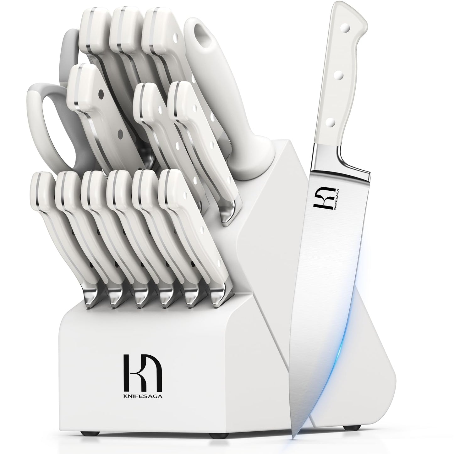 KnifeSaga 15-pc Japanese Kitchen Knife Block Set, Razor Sharp, Professional
