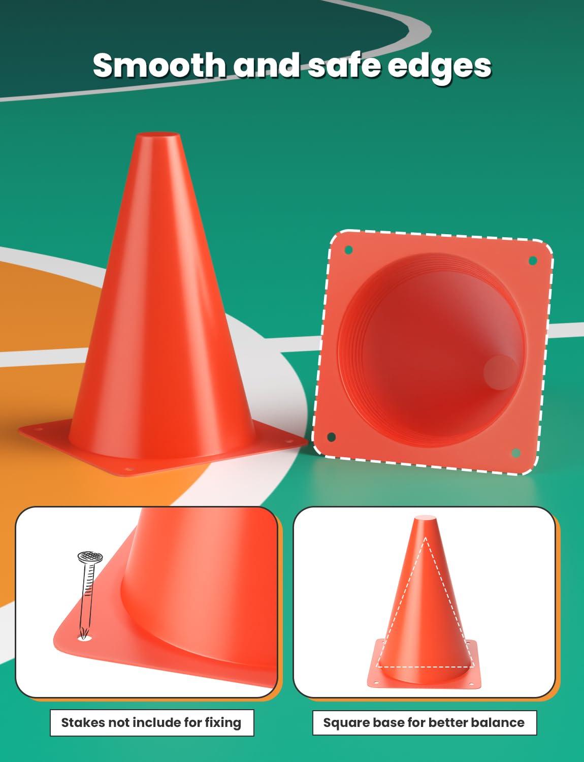 GHB 7 Inch Soccer Cones 12 Pack Disc Soccer Sport Cones Training Field Marker Agility Cones for Basketball, Coaching, Practice Equipment Includes Drills Guide (7" 12Pcs Orange)