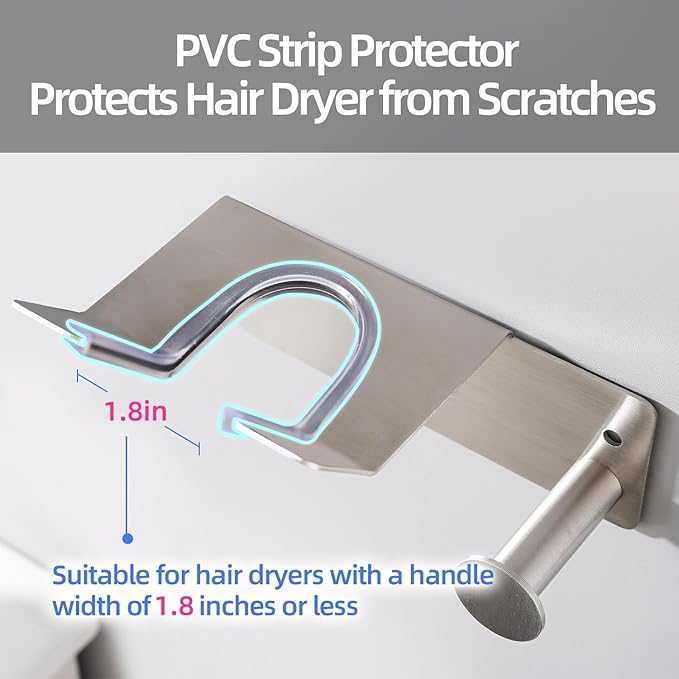Hair Dryer Holder, Hair Dryer Holder Wall Mounted, Self Adhesive Blow Dryer Holder, Stainless Steel Dyson Hair Dryer Holder, Hairdryer Holder for Bathroom BANJEKT