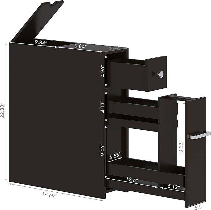 Spirich Slim Bathroom Storage Cabinet, Free Standing Toilet Paper Holder, Bathroom Cabinet Slide Out Drawer, Espresso