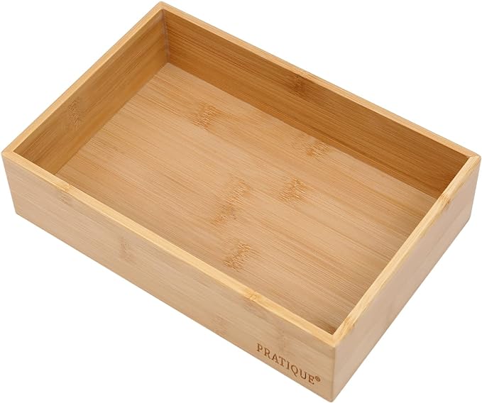 PRATIQUE Bamboo Drawer Organizer - Kitchen Utensil Organizer Silverware Tray Cutlery Holder，Office Desk Supplies and Accessories (12x3x2.6 inch)