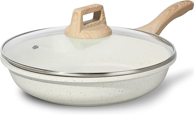 ESLITE LIFE Nonstick Ceramic Frying Pan Skillet with Lid, Non-Toxic Egg Omelette Kitchen Cooking Pans Compatible with All Stovetops (Gas, Electric & Induction), PTFE & PFOA Free (Black, 11" w/Lid)