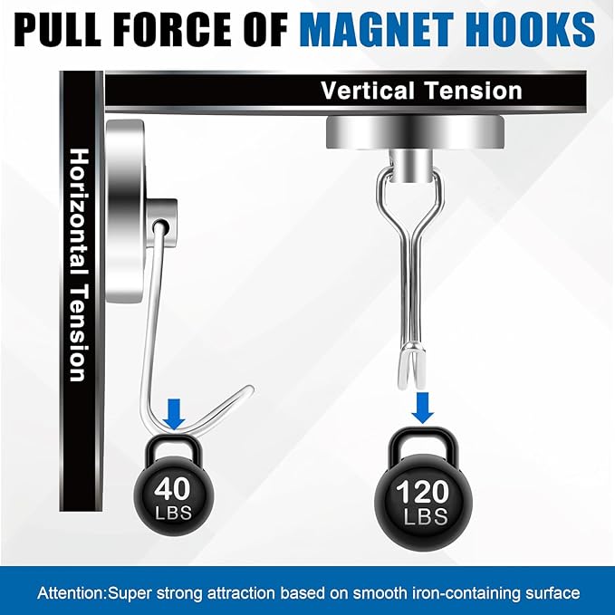 LOVIMAG Hooks, 120lbs+ Magnetic Magnet Hook 2025 Cruise Cabin Ship Essentials Heavy Duty Strong Refrigerator Fridge Hanging for Classroom Beach Vacation Kitchen Grills Home Mug Hanger (6 Pack), Silver