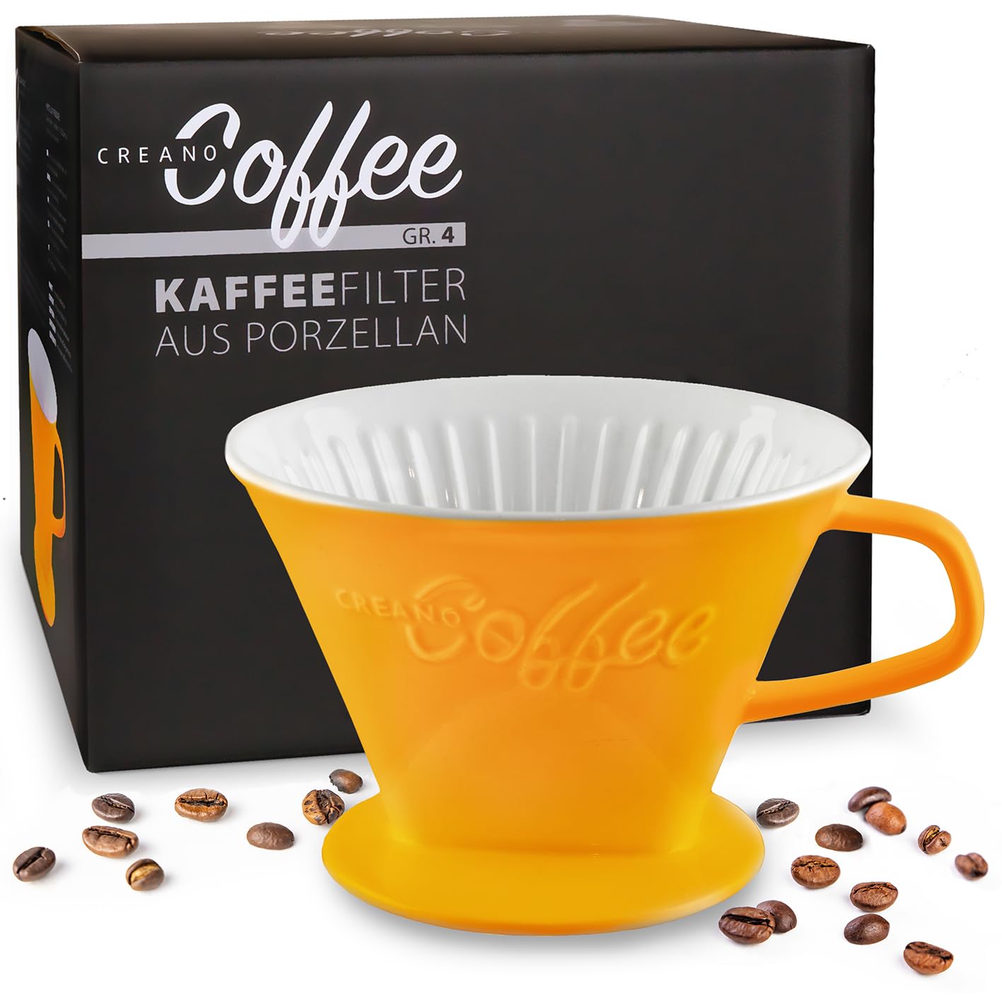 Creano XXL Porcelain Coffee Dripper Blue - Ceramic Cone Brewer - Pour Over Coffee Maker - Filter Size 4 - huge and heavy quality 800gr/28oz - 6 Colours availeble