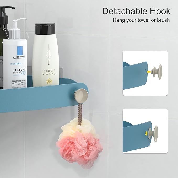 Sotfamily Plastic Shower Caddy Corner (For 90° Only), 2 Pack Adhesive Corner Shower Shelves for Bathroom Organizers and Storage, Light Blue