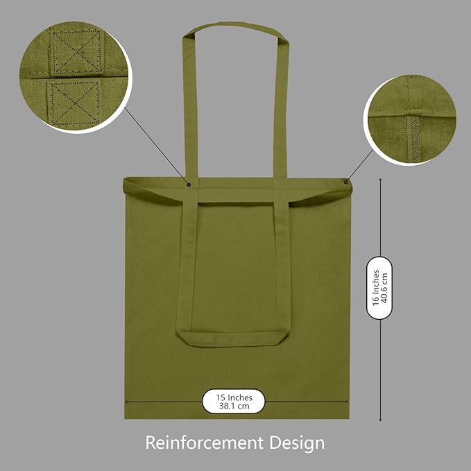 TOPDesign 6-Pack Economical 16"x15" Olive Green Cotton Tote Bags, Lightweight Medium Reusable Grocery Shopping Cloth Bags, Suitable for DIY, Advertising, Promotion, Gift, Activity