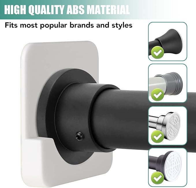 4 Pack Adhesive Shower Tension Rod Holder for Tile | Shower Curtain Rod Retainer for Wall Mount | No Drilling | Stick On | White (Shower Curtain Rod Not Included)