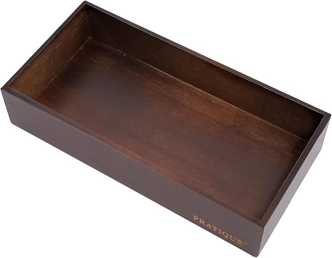 PRATIQUE Bamboo Drawer Organizer - Kitchen Utensil Organizer Silverware Tray Cutlery Holder，Office Desk Supplies and Accessories (12x3x2.6 inch)