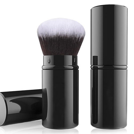 Falliny Retractable Makeup Brush, Travel Kabuki Face Blush Brush, Portable Powder Foundation Sunscreen Brush with Cover for Blush, Bronzer, Buffing, Flawless Powder Cosmetics