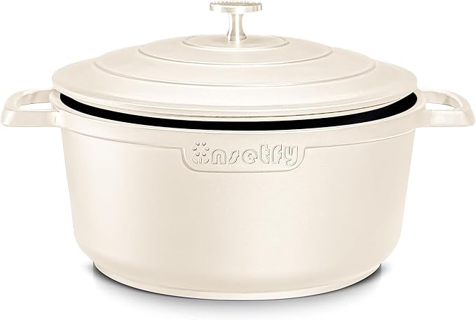 INSETFY Large Dutch Oven Pot with Lid-7.5QT Cast Aluminum Oven Pot with Two Handles Lightweight for Bread Baking Braising and Roasting(Blue)