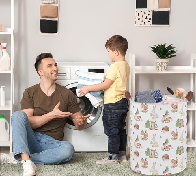 Kids Laundry Basket Animal Hamper for Nursery Woodland Hamper Cute Kids Storage Bin Organizer Room Decor for Home(Tree animal)