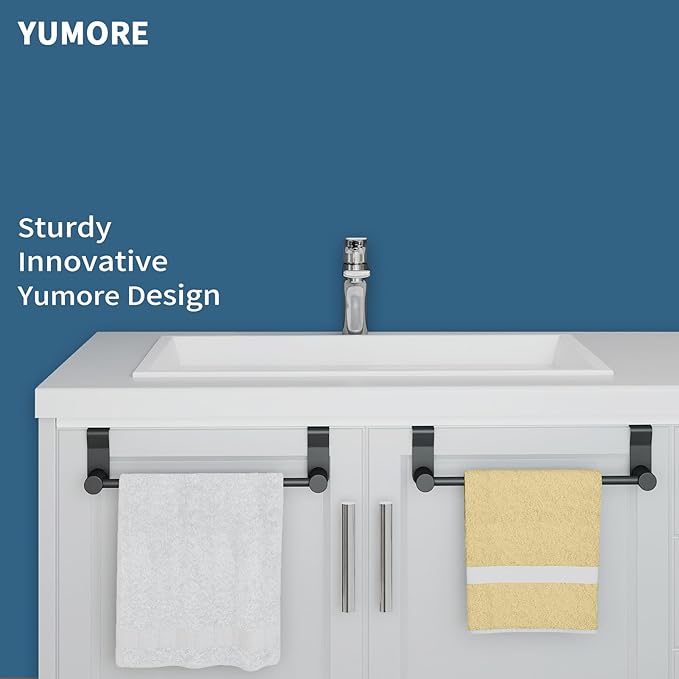 YUMORE Matte Black Over Door Towel Rack, Stainless Steel Over Cabinet Cupboard Towel Bar Kitchen Bathroom Towel Holder, Storage Dish Towel Holder, 2 Pack,