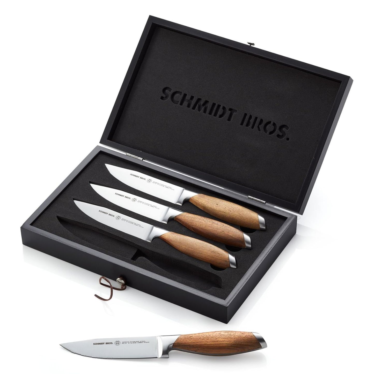 Schmidt Brothers - Carbon 6, 6-Piece Jumbo Steak Knife Set, High Carbon German Stainless Cutlery in a Wood Gift Box