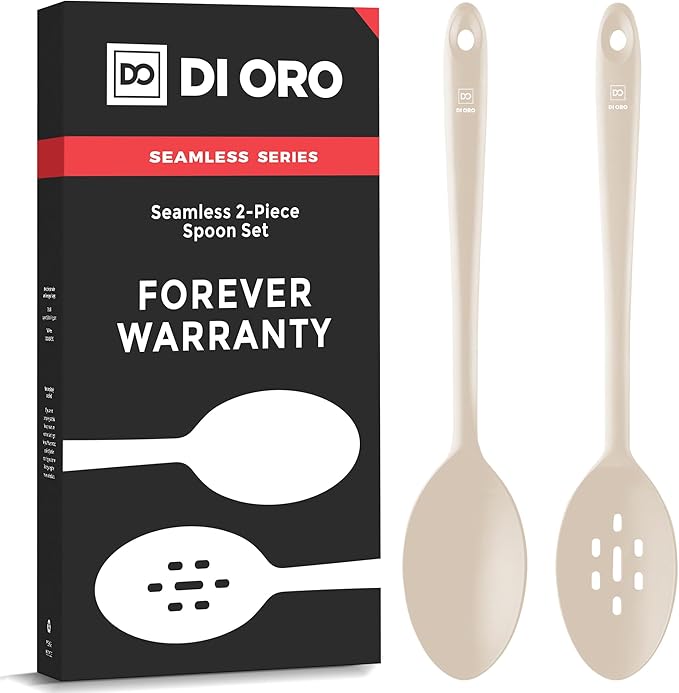 DI ORO Silicone Cooking Spoons - Solid & Slotted Set, 2-Pc Black