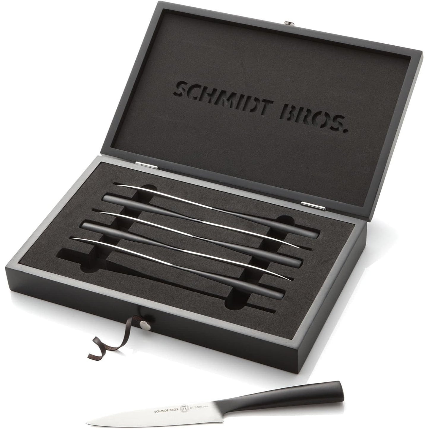 Schmidt Brothers - Carbon 6, 6-Piece Jumbo Steak Knife Set, High Carbon German Stainless Cutlery in a Wood Gift Box