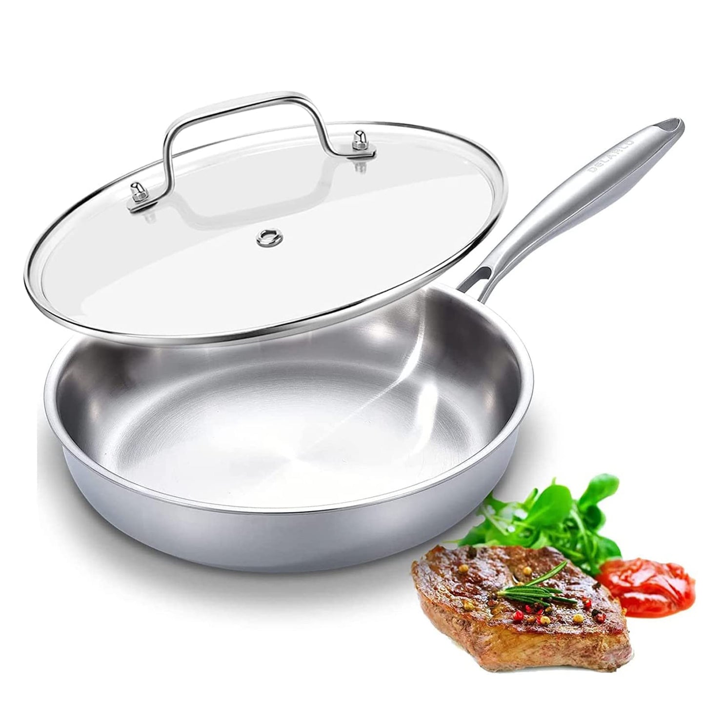DELARLO Tri-Ply Stainless Steel Pan,18/10, 8",10,12"