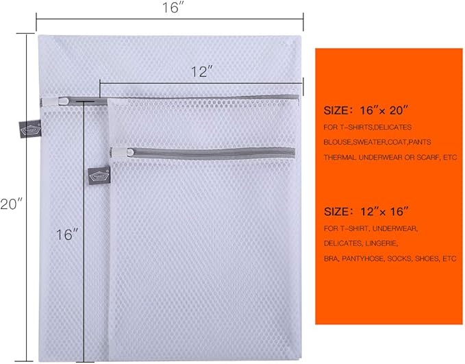 Kimmama Laundry Mesh Wash Bags, Lingerie Bags for Washing Delicates, Mesh Laundry Bags for Washing Machine, White Net, Grey Zipper, 1L & 1M
