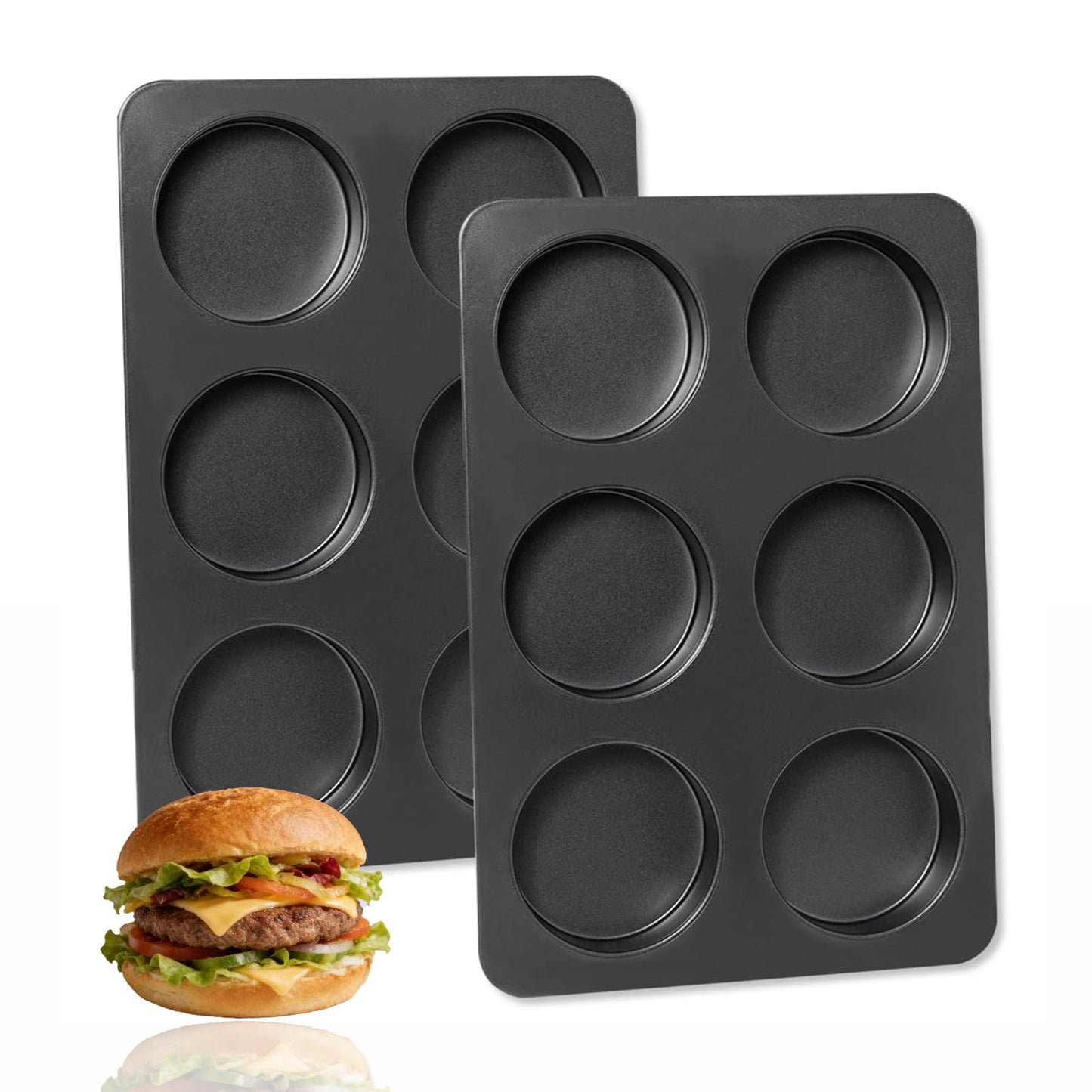 Elesinsoz 6 Cup Straight Side Jumbo English Muffin Cupcake Pan with Lid, Nonstick Hamburger Burger Bun Mold Muffin Pan for Baking Egg Sandwich Frittata Cinnamon Roll Focaccia Quiche Pancake