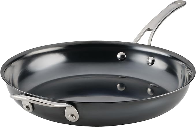 Anolon Everlast N2 Carbon Steel Frying Pan/Skillet with Helper Handle, Compatible with All Cooktops, Metal Utensil Safe, 10 Inch Open Fry Pan - Black