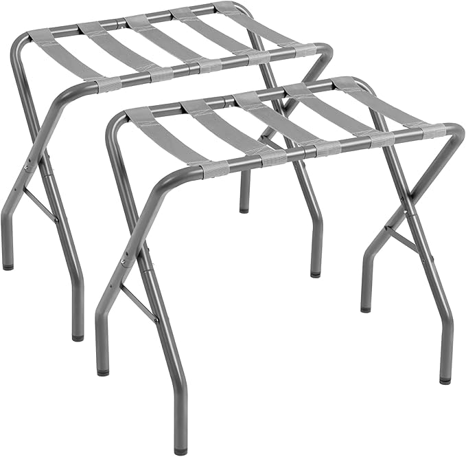 AMHANCIBLE Luggage Rack, Foldable Suitcase Stands Set of 2, Metal Luggage Holder for Guest Room, Bedroom, Hotel, Holds up to 110 lb, Easy Assemble, Grey,HLR01GY