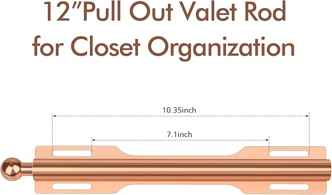FIRJOY 12" Valet Rod for Closet Pull Out (1 Pack, Rose Gold)