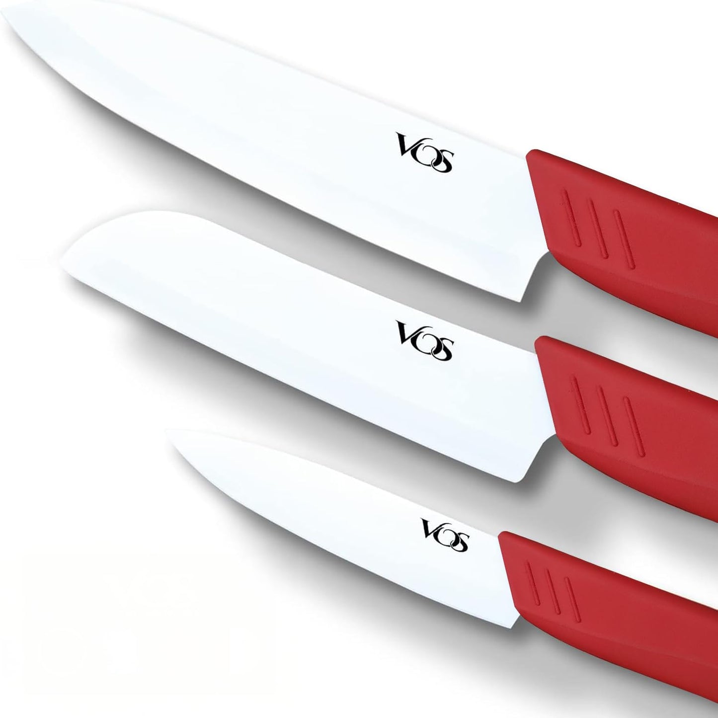 Vos Ceramic Knife Set in Elegant Gift Box, Ceramic Knives Set For Kitchen, Ultra Sharp Kitchen Knife Set with Covers, 4" 5" 6" Paring, Santoku & Chef Knife, Lightweight, Dishwasher safe (Black Handle)