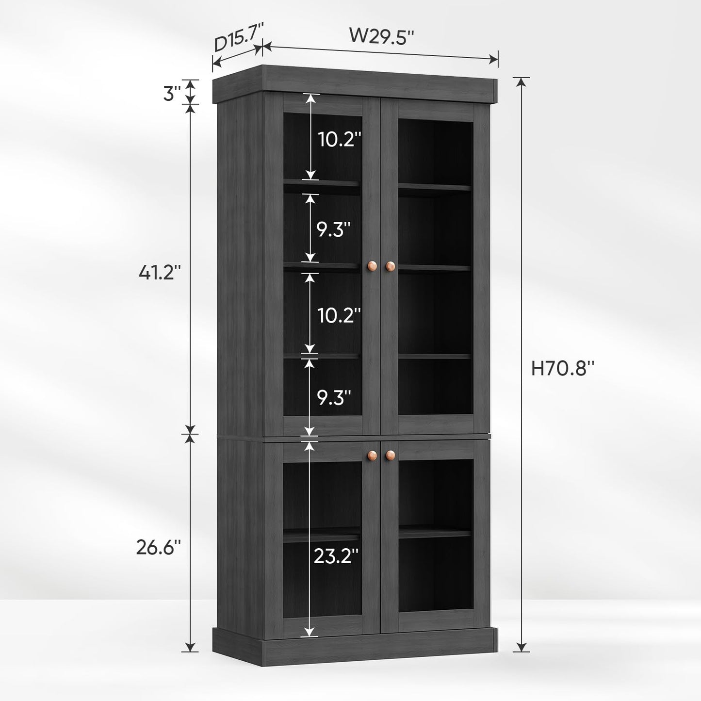 ivaniti 70.8" Tall Bookshelf with Doors, Farmhouse Modular Bookcase with 4-Tier Adjustable Shelves, Large Storage Cabinet for Home Office, Living Room, Brown, Set of 2