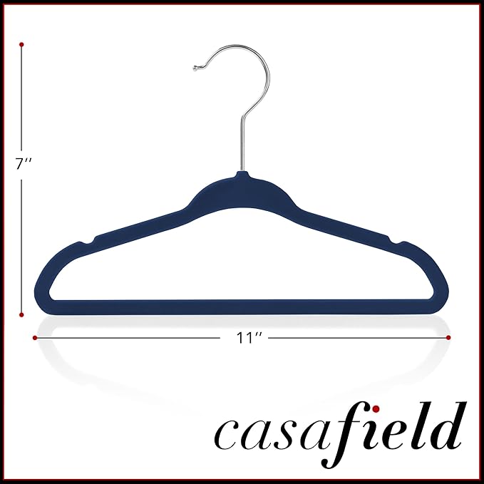 Casafield 50 Velvet Baby Hangers - 11" Size for Infant & Toddler Clothes - Royal Blue