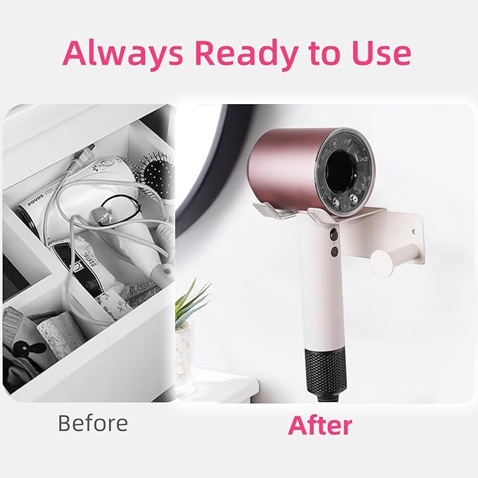 Hair Dryer Holder, HairDryer Holder Wall Mounted, Self Adhesive Blow Dryer Holder, Stainless Steel Hair Dryer Holder, Hairdryer Holder for Bathroom White