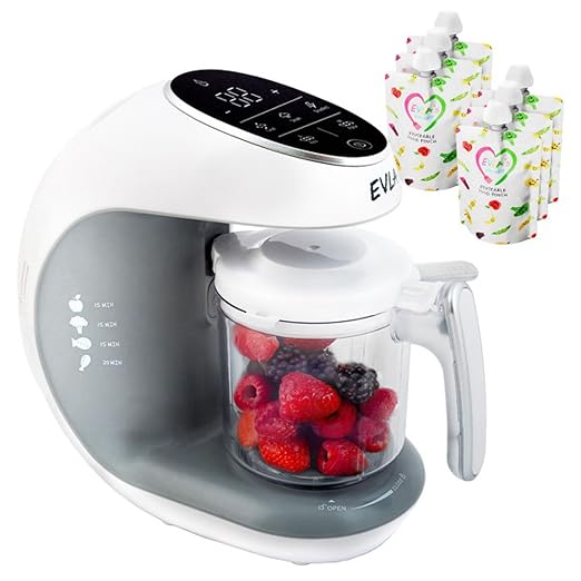 EVLA'S Baby Food Maker, Steamer, Blender, Baby Food Processor for Healthy Homemade Baby Food in Minutes, Touch Screen with 6 Reusable Food Pouches, Baby Registry Essential, Blue