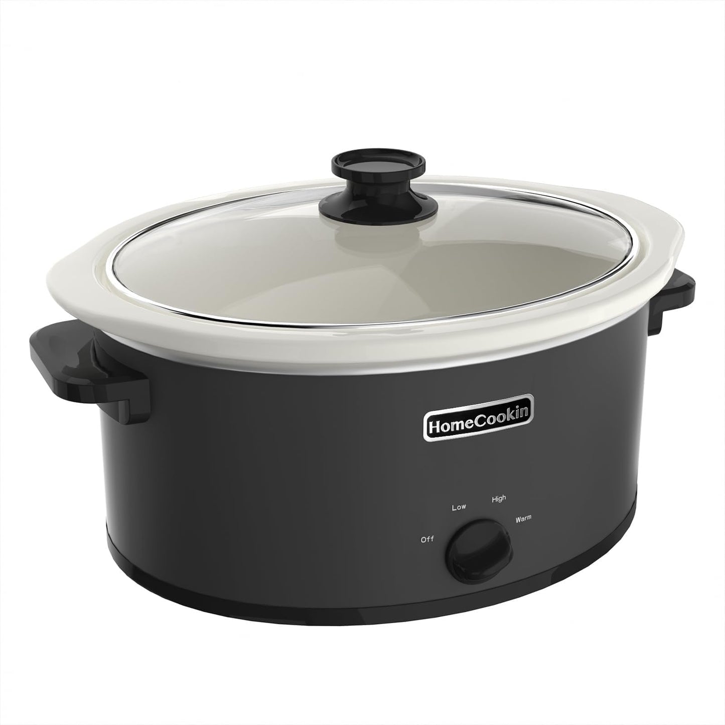 HOMECOOKIN 7 Quart Slow Cooker Oval Manual Pot Food Warmer with 3 Cooking Settings, Black Stainless Steel