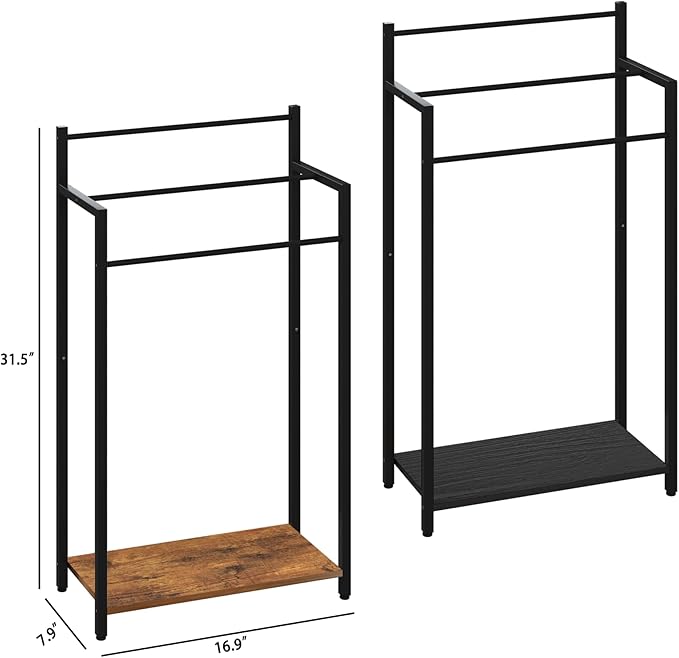 Freestanding Towel Rack, 3 Tier Blanket Ladder Stand with Rustic Brown Wooden Shelf for Bathroom Living Room (31.5”H x 16.9”W x7.9”D)