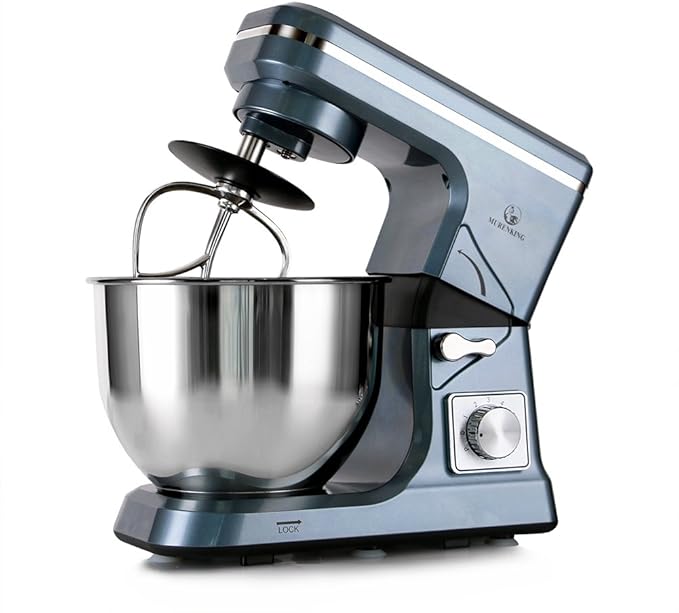 MURENKING Professional Stand Mixer, 6-Qt with Timer, MK37 500W 6-Speed Tilt-Head Food Electric Mixer Kitchen Machine,Plastic (Silver Blue)
