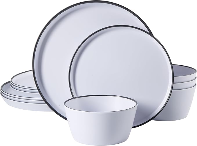 Gibson Home Casper Court 16-Piece Melamine Dinnerware Set – Green Reactive Glaze Look Plates and Bowls, Service for 4 – Top Rack Dishwasher Safe Everyday Dining Set