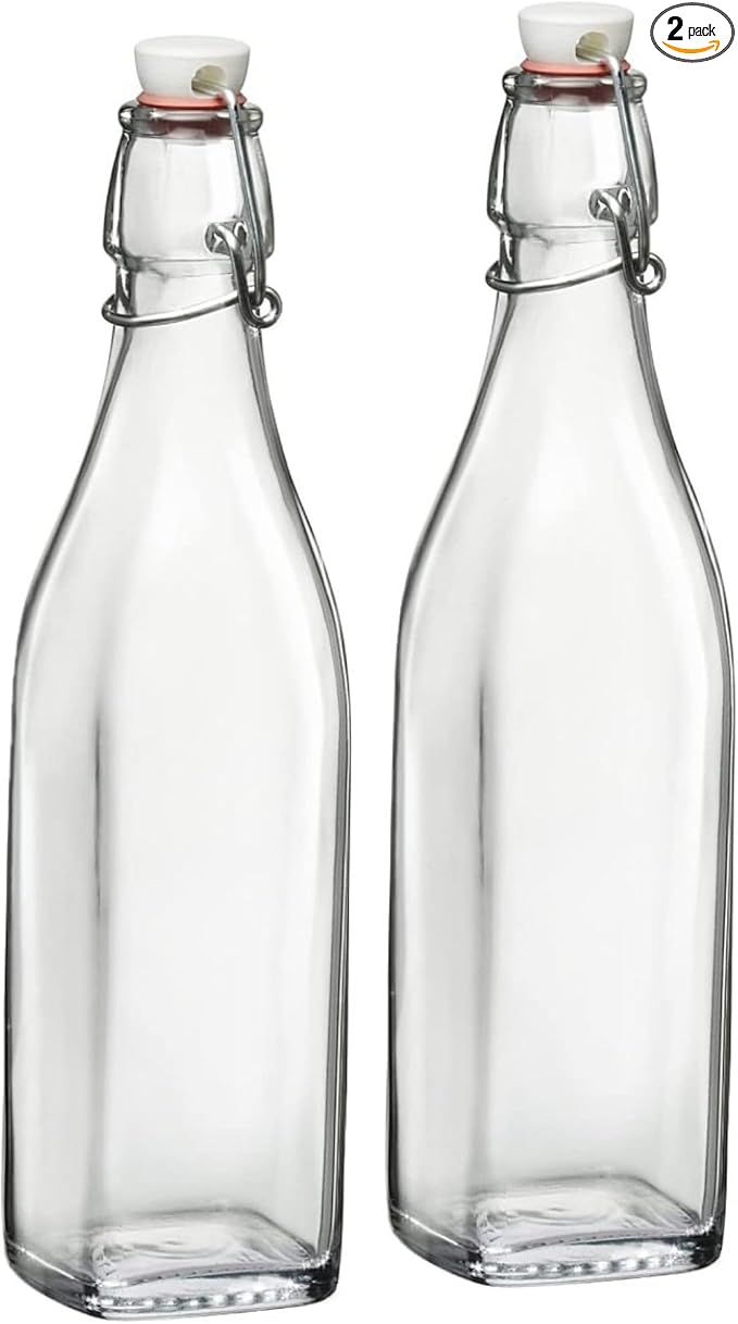 Bormioli Rocco 33.75oz Swing Bottle (Set of 2) - Reusable Glass with Airtight Leakproof Swing Tops, BPA-Free Office Water Bottle, Great for Homemade Syrups, Dressings, Infused Oils, Fresh Juices