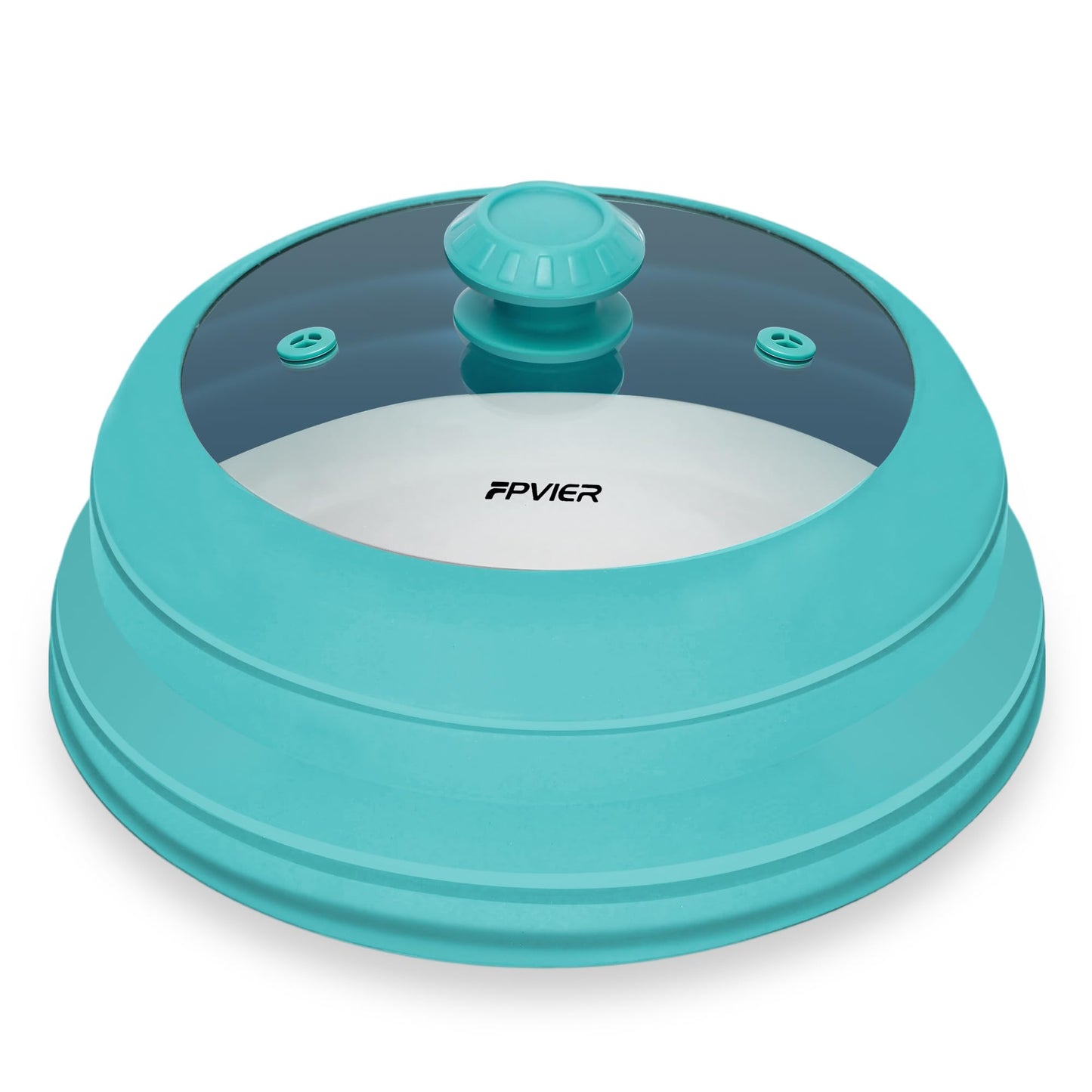 Microwave Splatter Cover, Vented Silicone & Glass Anti-Splatter Lid with Handle, Collapsible Food Plate Cover Fits 6–11 Inch Plates and Bowls (Blue, 9inch)