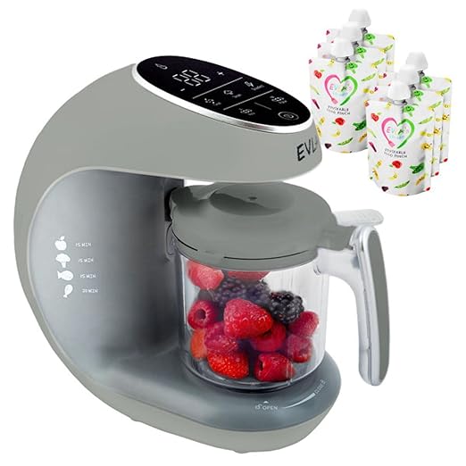 EVLA'S Baby Food Maker, Steamer, Blender, Baby Food Processor for Healthy Homemade Baby Food in Minutes, Touch Screen with 6 Reusable Food Pouches, Baby Registry Essential, Blue