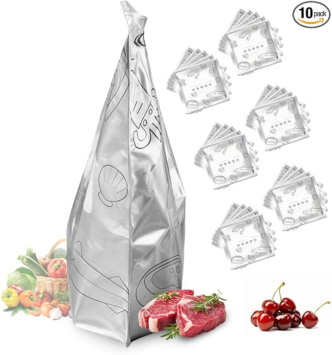 Reusable Aluminum Foil Sealable Storage Bags, 2026 New Resealable Vacuum Zipper Pouches, Stand Up Foil Sealable Bags with Label and Zip Lock for Kitchen (10, Medium)