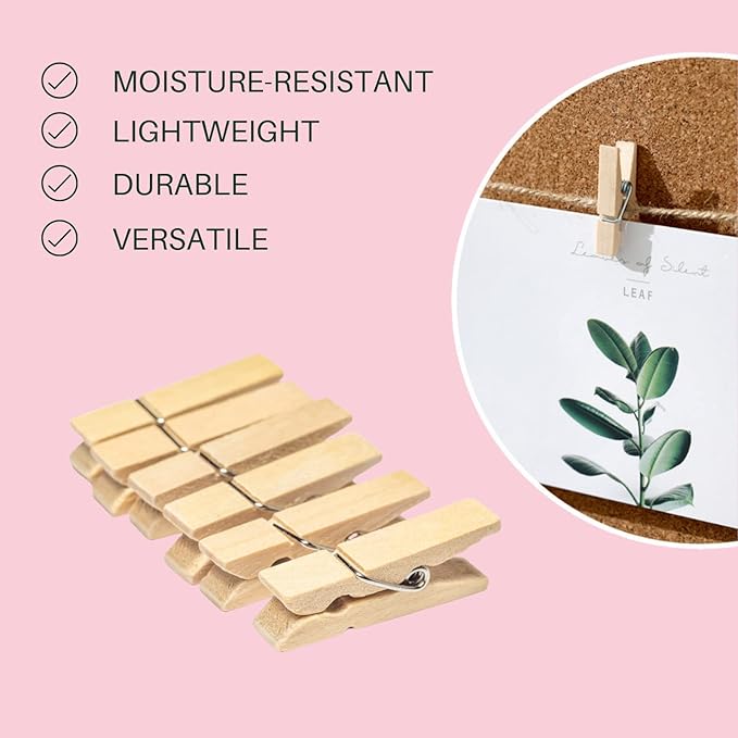 Small Clothes Pin, Mini Clothespins, 100 PCS Mini Clothes Pins Wooden with Storage Bag, Small Clothes Pins for Photos, Crafts, Hanging Clothes, Baby Shower, Display Artwork
