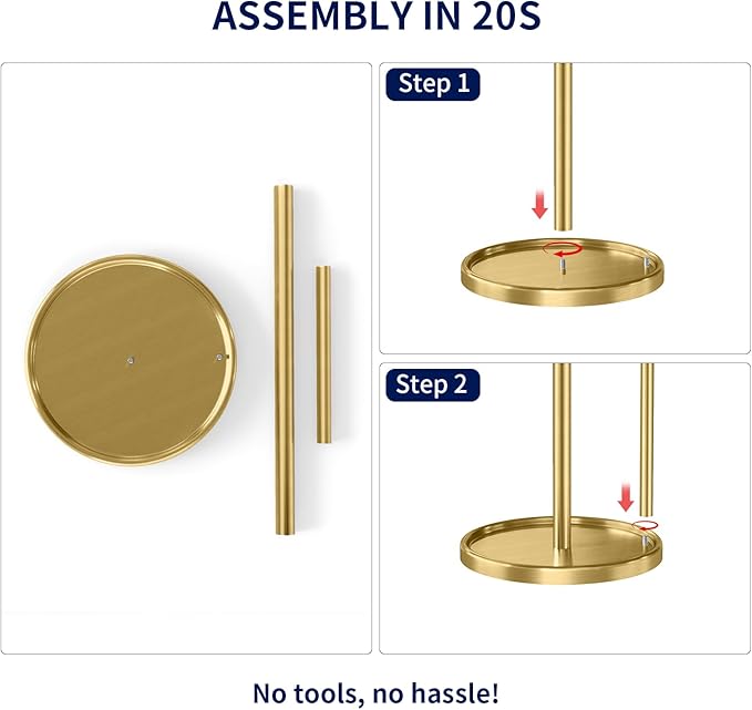 Paper Towel Holder Countertop, Gold Kitchen Paper Towels Holder, Paper Roll Holder with Weighted Base