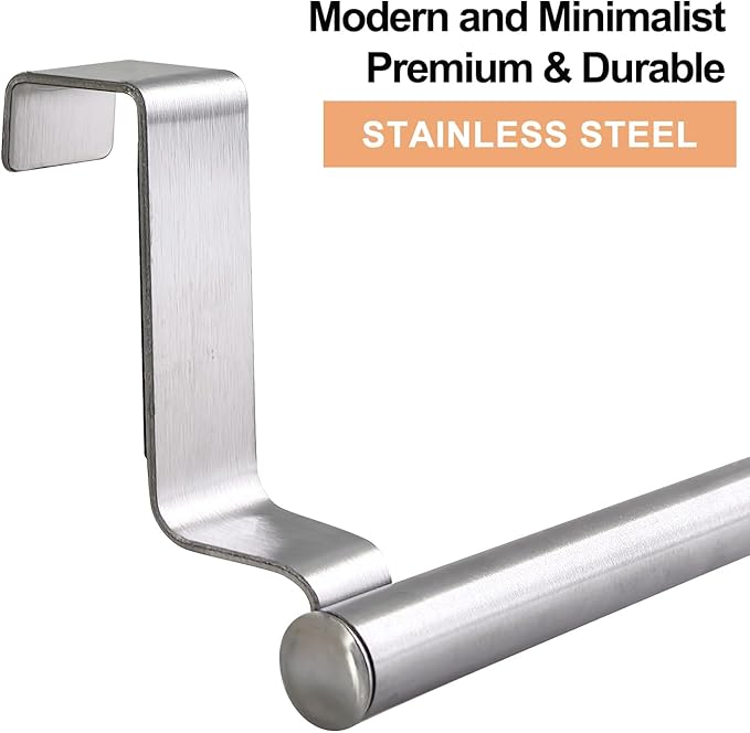 Mziart Kitchen Towel Holder, 2 Pack Over The Door Towel Rack, Over Cabinet Door Towel Bar Stainless Steel Dish Washcloth Hanger, EVA Foam Protective Pad & Non-Slip Self-Adhesive Blocks (14 Inch)