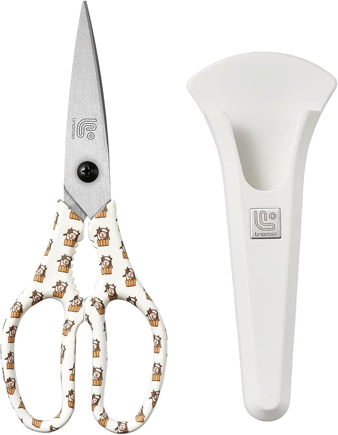 Linoroso Kitchen Scissors Heavy Duty Kitchen Shears with Magnetic Holder Made with Japanese Steel 4034, Multipurpose Ultra Sharp Cooking Scissors for Meat/Vegetables/BBQ/Herbs/Pizza (Graphic,Chili)