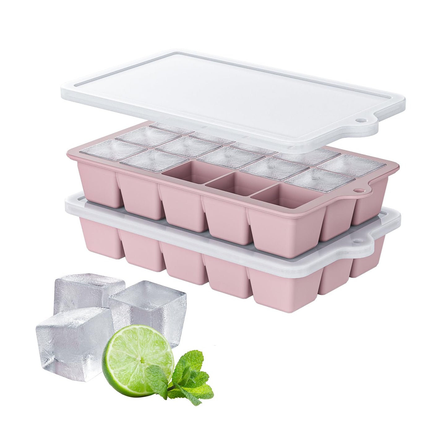 Silicone Ice Cube Tray 2 Pack, HANCELANT Ice Cube Mold, Ice Trays for Freezer with Lid for Whiskey, Cocktail, Drinks and Food, Freezer, BPA Free, Easy Release