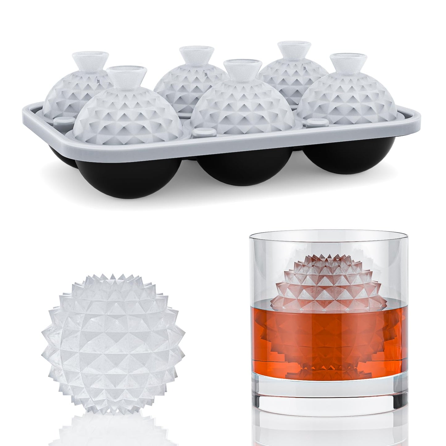 6 Chamber 2.2" 3D Baseball Gifts Ice Cube Tray With Funnel,Large Round Ice Ball Maker Mold Silicone Fun Shapes Bourbon Sphere Ice Molds,For Chilling Whiskey,Cocktails,Bourbon,Brandy and Beverages
