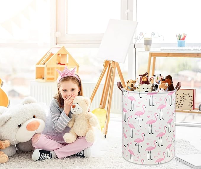 Flamingo Pink Laundry Hamper Baby Girl Laundry Basket Kids Toy Storage Bins Nursery Hamper for Girls Room Decor Bedroom Bathroom Gift Basket(Love Flamingo)